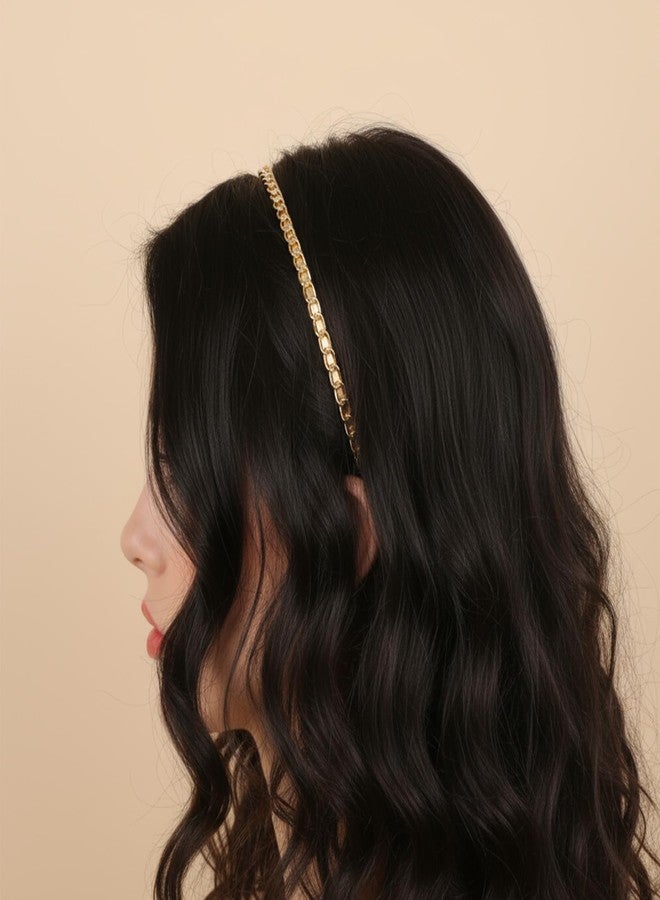 DOPENSPI 2PCS Gold Thin Hairbands, Metal Gold Cable Chaplet Chain Headband Non Slip Golden Headband for Women Golden Hair Accessories for Women Girls - Image 2
